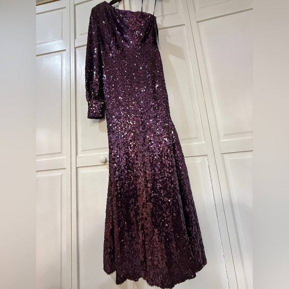 NWT | Mac Duggal 26717 Aubergine Purple Sequined One Shoulder Sleeve Gown Size 6 - Picture 7 of 14